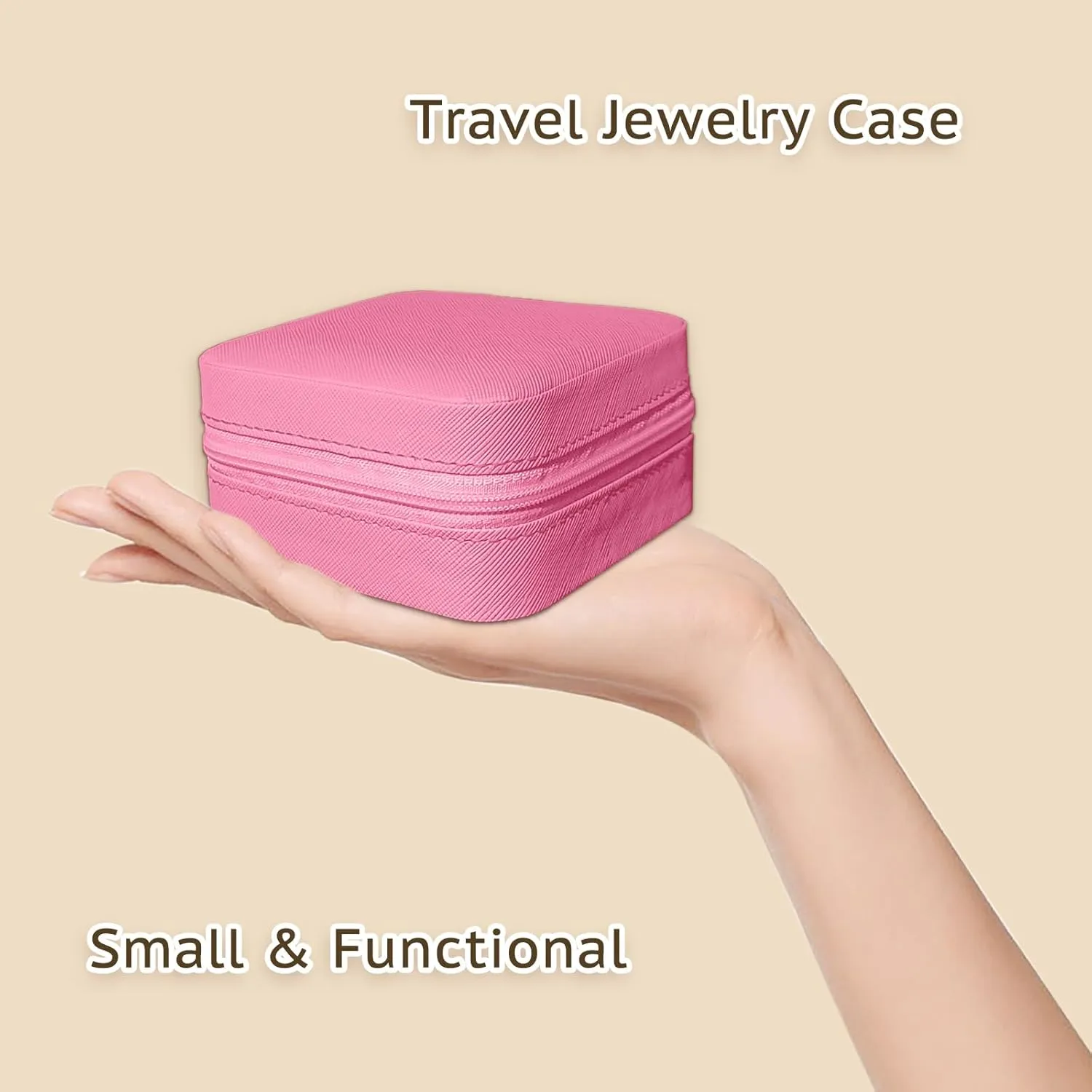 Small Travel Jewelry Box, Portable Mini Jewelry Leather Box Jewelry Ring Organizer Case Storage Holder Gift Boxes for Girls Women, Rose pink