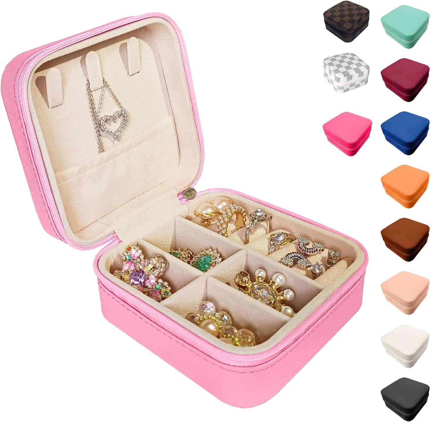 Small Travel Jewelry Box, Portable Mini Jewelry Leather Box Jewelry Ring Organizer Case Storage Holder Gift Boxes for Girls Women, Rose pink