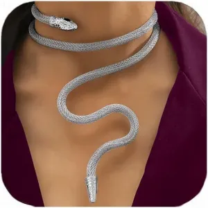 Snake Necklace, Punk Bendable Choker Necklaces Snake Skin Print Vintage Long Chain Necklace For Women Party Halloween Anniversary Birthday Jewelry Gift