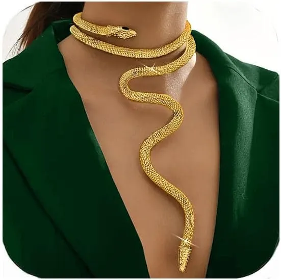 Snake Necklace, Punk Bendable Choker Necklaces Snake Skin Print Vintage Long Chain Necklace For Women Party Halloween Anniversary Birthday Jewelry Gift