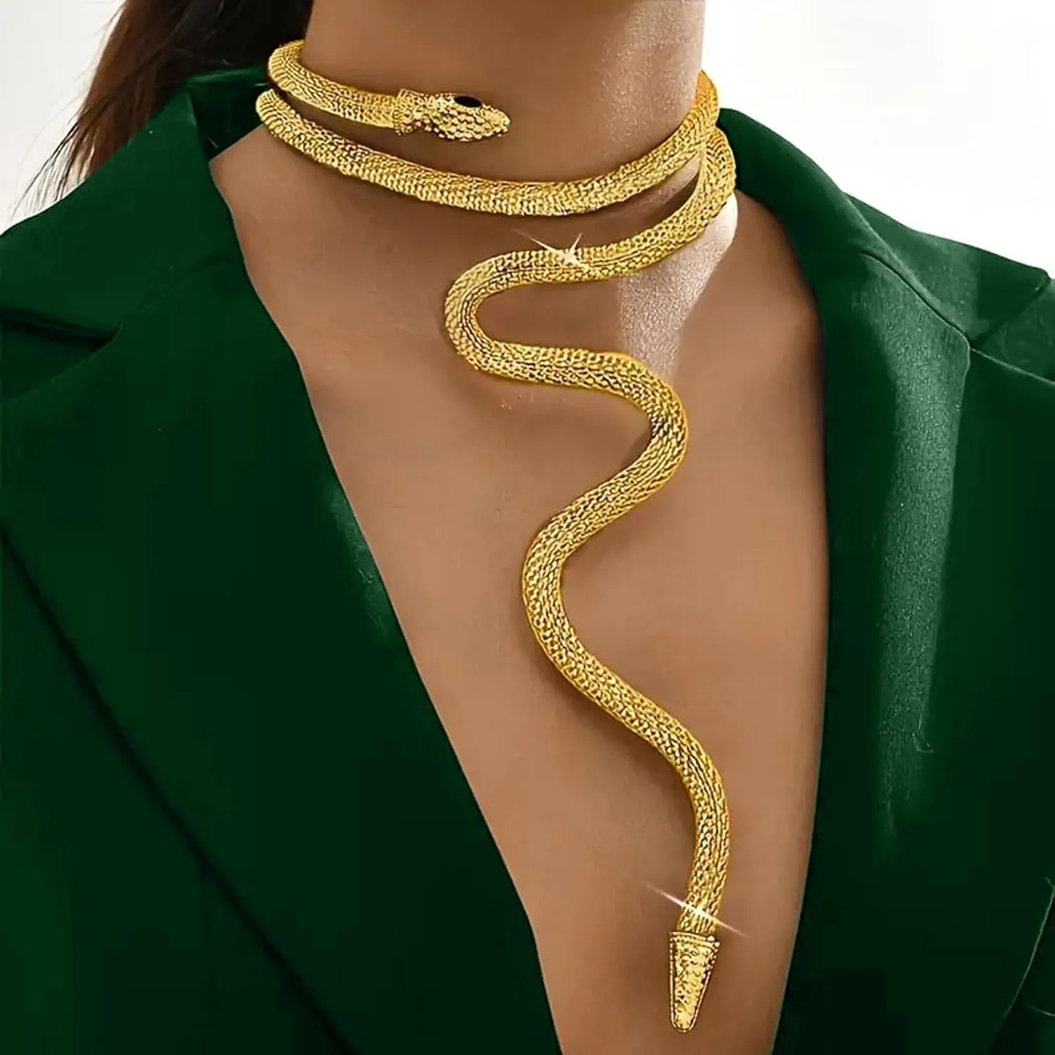 Snake Necklace, Punk Bendable Choker Necklaces Snake Skin Print Vintage Long Chain Necklace For Women Party Halloween Anniversary Birthday Jewelry Gift