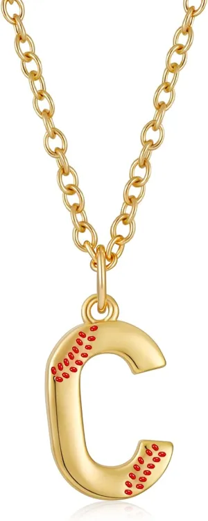 Softball Initial Necklace for Women Girls, Gold A-Z Letter Pendant Necklace Softball Baseball Mom Themed Jewelry Gifts