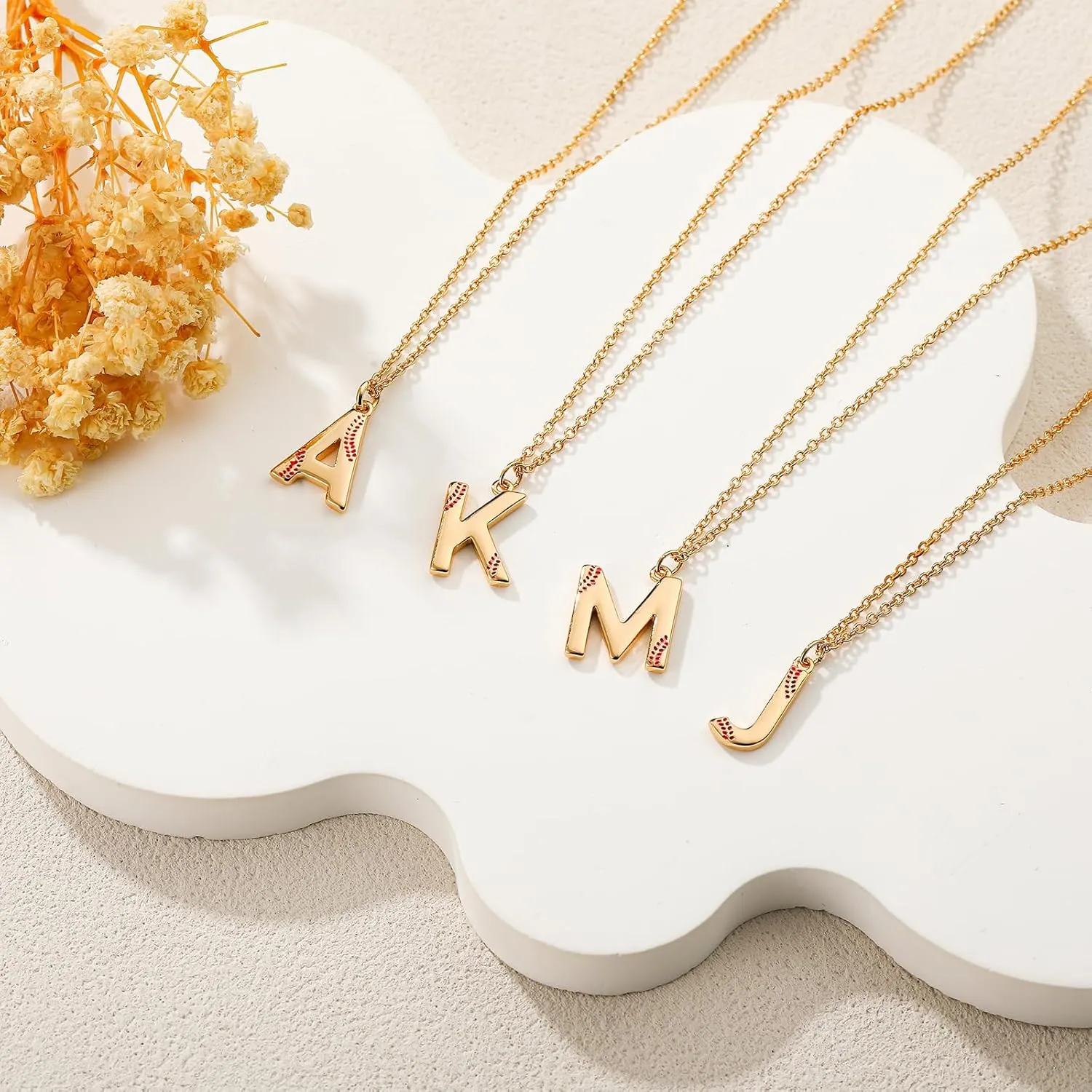 Softball Initial Necklace for Women Girls, Gold A-Z Letter Pendant Necklace Softball Baseball Mom Themed Jewelry Gifts