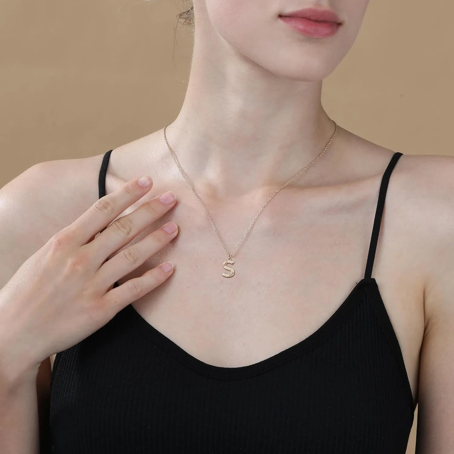 Softball Initial Necklace for Women Girls, Gold A-Z Letter Pendant Necklace Softball Baseball Mom Themed Jewelry Gifts
