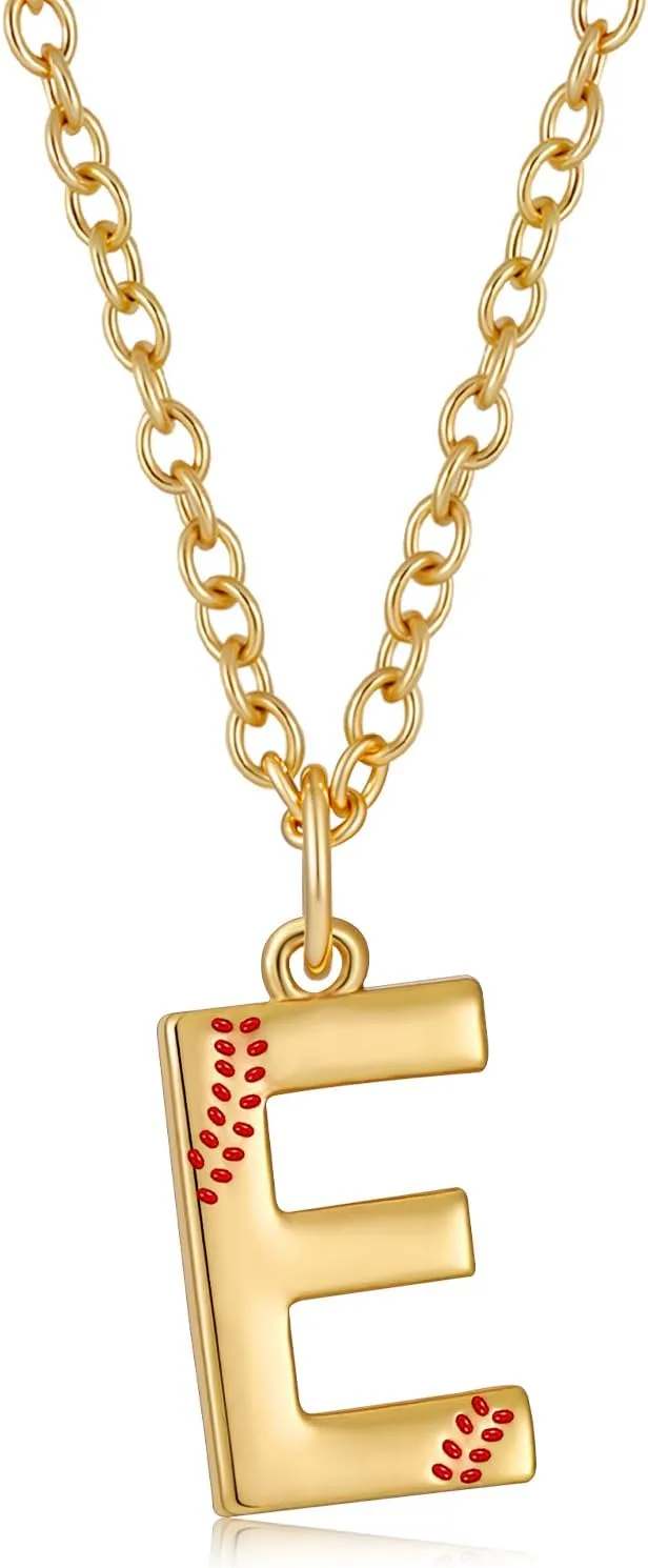 Softball Initial Necklace for Women Girls, Gold A-Z Letter Pendant Necklace Softball Baseball Mom Themed Jewelry Gifts