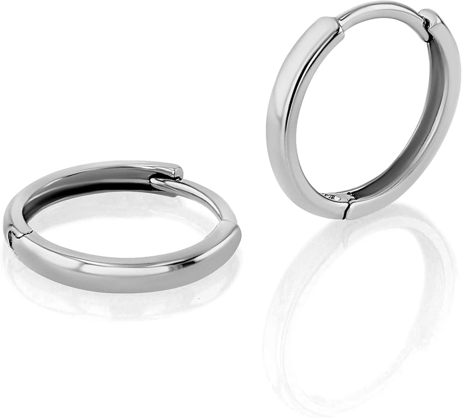 Solid 14k White Gold Hoop Earrings - Small Gold Hoop Earrings - Hypoallergenic - Gold Huggies - Women's Jewelry Gifts - 10 x 10mm (1mm Wide)