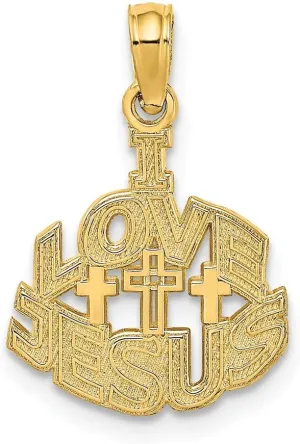 Solid 14k Yellow Gold I LOVE JESUS Cross Charm Pendant 19mm
