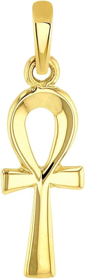 Solid 14k Yellow Gold Mini Egyptian Ankh Cross Charm Pendant