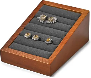 Solid Wood Jewelry Ring Tray Display Stand Slotted Jewelry Ring Showcase Display Organizer Holder for Trade Showcase(Grey)
