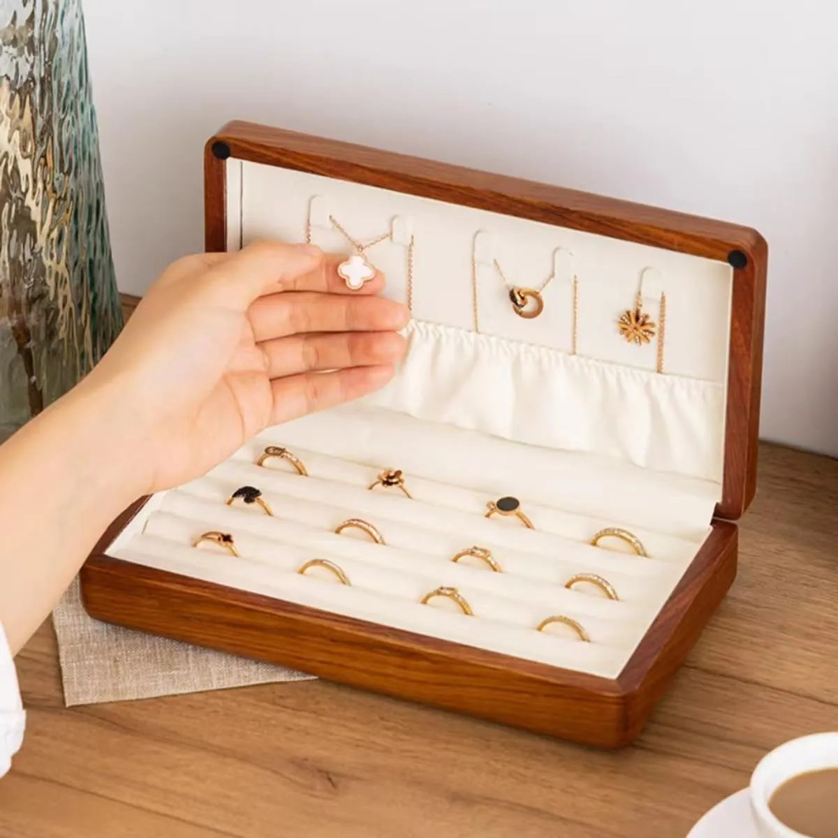 Solid Wood Rings Cufflink Earrings Box Jewelry For Travel Organizer Storage For Multiple Rings Wooden Case Holders For Women Men Gift