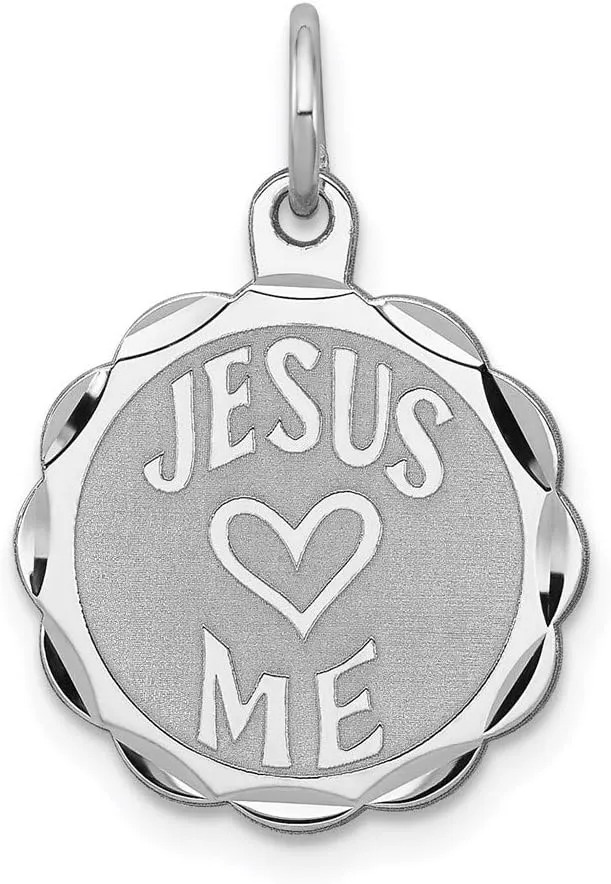 Sonia Jewels Real 925 Sterling Silver Jesus Loves Me Disc Charm Pendant - 23mm x 15mm