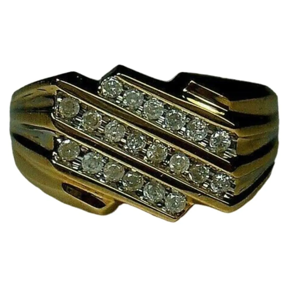 Ssjewel 1.30 Ct Three Row Diamond Luxurious Classic Wedding Rings For Men's In 14K Yellow Gold Over Engagement Ring Fine 925 Sterling Silver Handmade Customized Anniversary Promise Rings Gifts For Him