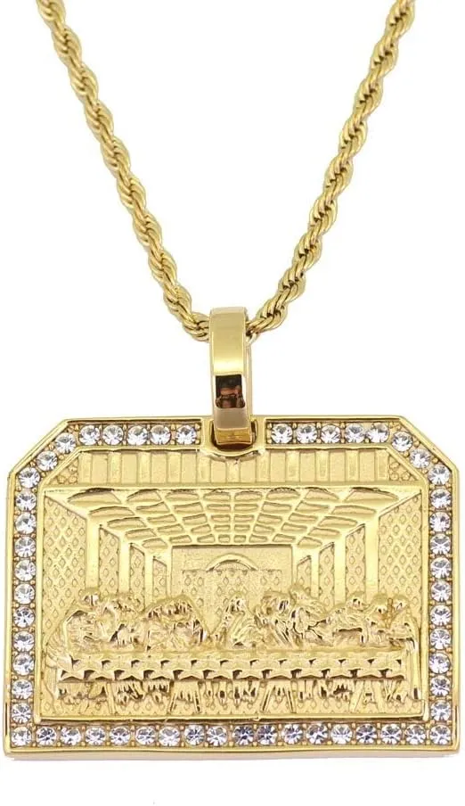 Stainless Steel Gold Hip Hop Diamond Jesus Pendant Necklace Jewelry