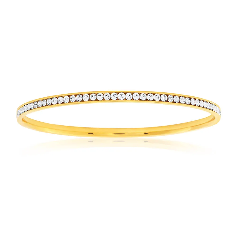 Stainless Steel Gold Plated Crystal Bangle 65mm