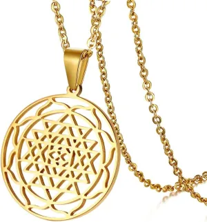 Stainless Steel Hinduism Symbol Sri Yantra Chakra Amulet Talisman Pendant Necklace, Meditation Jewelry