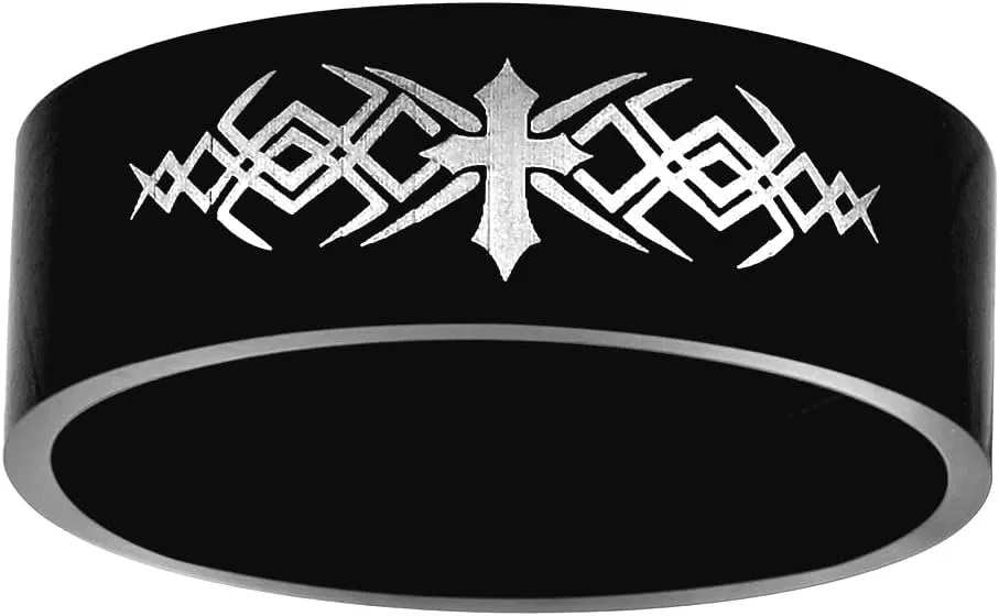 Stainless Steel Mens Irish Claddagh Celtic Trinity Knot Religious Faith Cross Black Comfort-Fit Fashion Band Ring Wedding-Band for Men