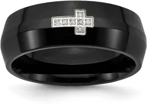Stainless Steel Polished Black Plated With Diamond Religious Faith Cross Ring Size 9 Band Style-Ring for Women