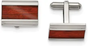 Stainless Steel Polished Red Wood Inlay Cufflinks