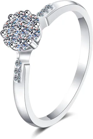 StarGems 0.24ct Moissanite 925 Silver Platinum Plated&Zirconia Flower-shape Modern Minimalist Six Prong Cluster Ring HB4518