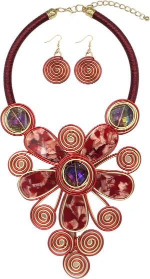 Statement African Necklace For Women African Jewelry Costume Earring Sets Tribal Fashion Colorful Big Rhinestone Crystal Pendent Collar Choker Bold Chunky Bib Handmade