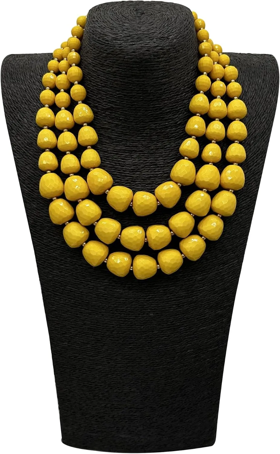 Statement Chunky Multi Strand Colorful Beaded Necklace For Women Fashion Costume Jewelry Earring Set Bold African Acrylic Large Strawberry Bead 3 Layered Bib Collar Choker