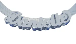 Sterling Silver Personalized Pendant Shinny Script Name Double Plates Slider 7 mm Herringbone Chain