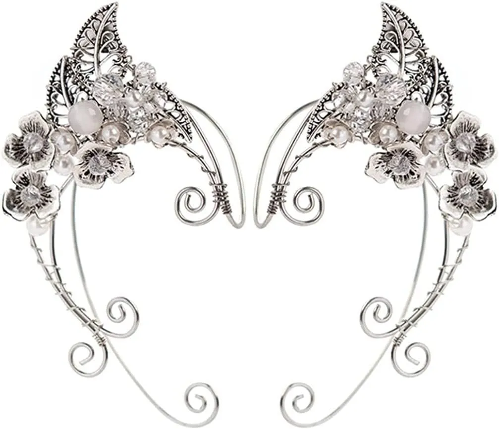 Stud Earrings,Eardrop,Elf Ear Cuffs Fairy Clip On Earrings Wing Cuff Wrap Earring Handmade Filigree No Piercing Earrings for Wedding Halloween Craft Gifts