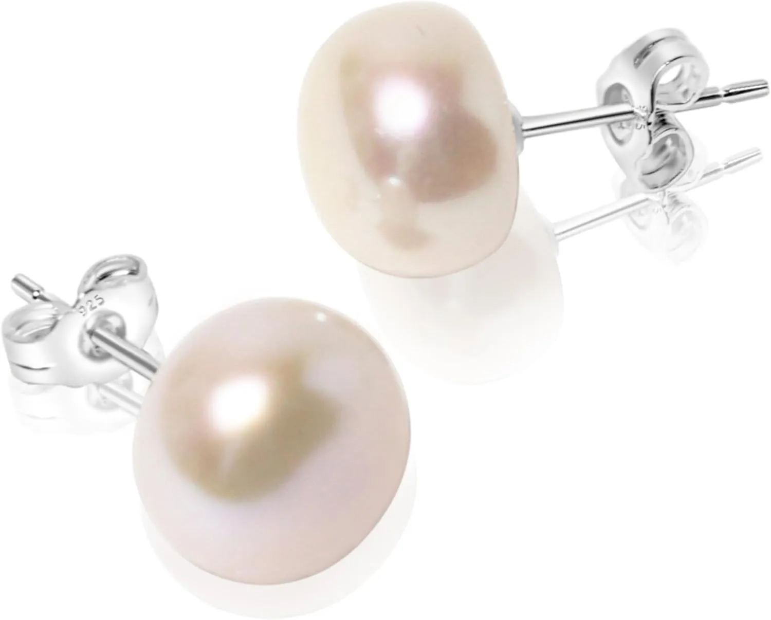 Stunning 10-11mm Grade AAA  Genuine Freshwater Cultured Pearl Stud Earrings in 925 Sterling Silver  Cream White, Pink, Lavender, and Peacock Black