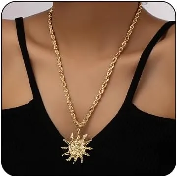 Sun Necklace for Women Unique Irregular Sun Pendant Necklace Vintage Bohemian Sun Necklaces Chunky Gold Statement Sun Necklace Boho Style Jewelry
