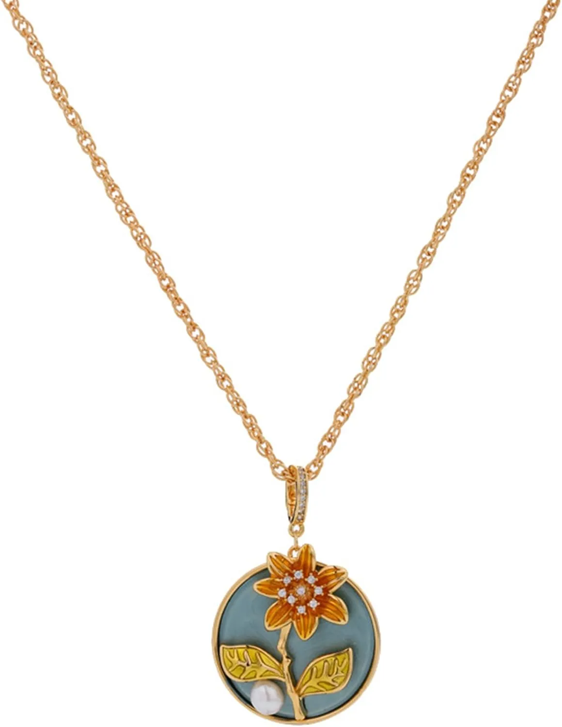 Sunflower Imitation Pearl Pendant Necklace for Women, Boho Floral Jewelry with Cubic Zirconia for Daily Wear & Romantic Occasions