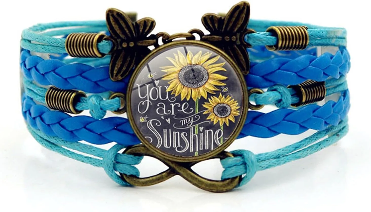 Sunflower Leather Bracelet Handmade Boho Layered Glass Sunshine Flower Infinity Love Butterfly Braided Rope Multi Strand Bracelets for Women Wife Mom Daughter Sister Friendship Birthday Jewelry Gifts