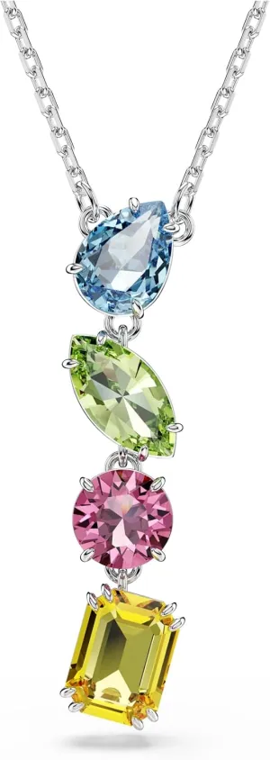 Swarovski Gema Y Pendant, Mixed Cuts, Multicolored, Rhodium Finished