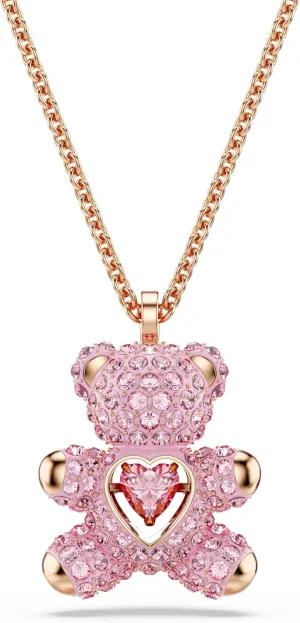 Swarovski Teddy Bear Pendant Necklace, Pink Crystals, Rose Gold-Tone Finish