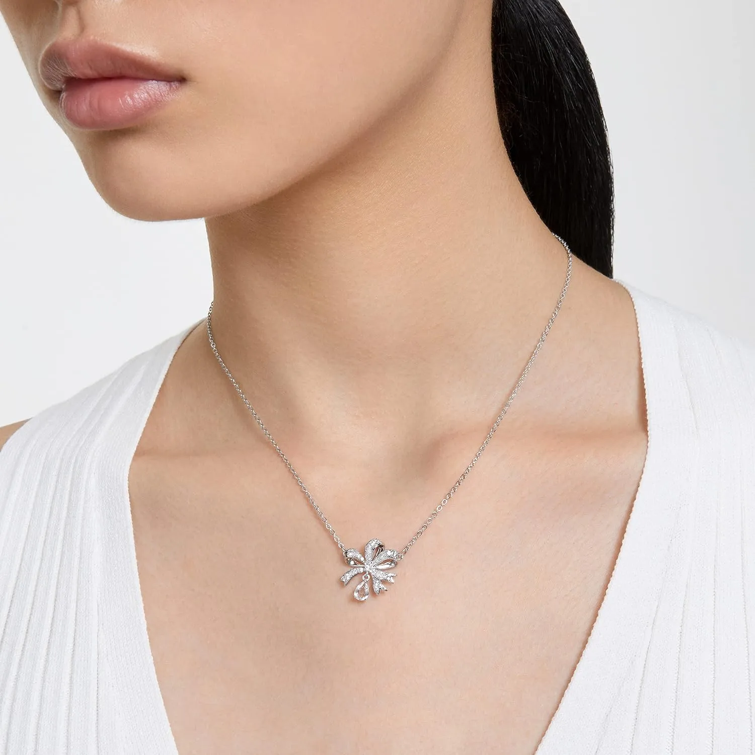 SWAROVSKI Volta Necklace, Earrings, and Bracelets Jewelry Collection, Bow-Inspired Clear Crystals with Rhodium Finish