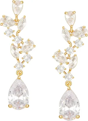 SWEEETV Bridal Wedding Earrings for Brides Bridesmaides-Marquise Teardrop Earrings for Women, Cubic Zirconia Drop and Dangle Earrings for Prom or Pageant,Jewelry