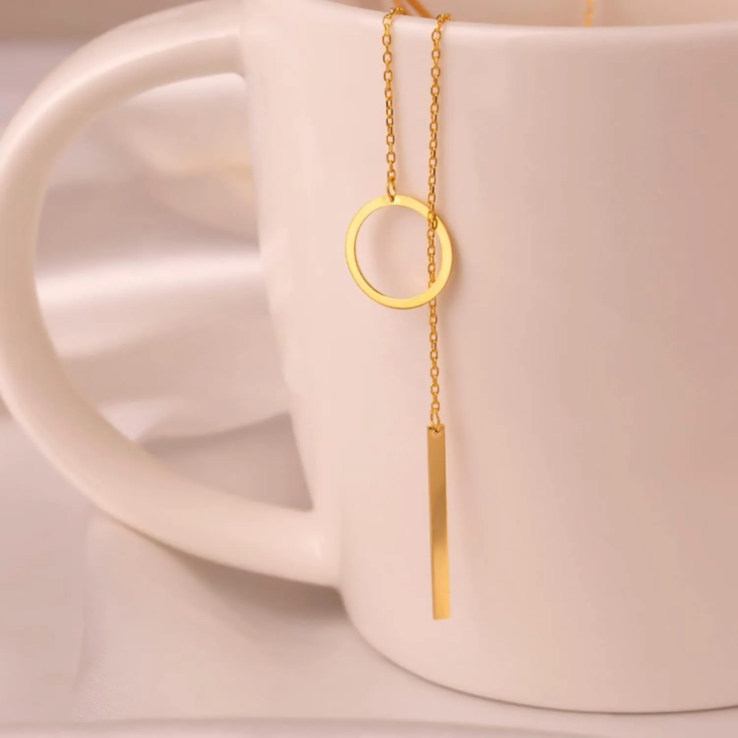 Tewiky Lariat Necklace for Women, Dainty Long Necklaces with 14k Gold Plated Heart Pearl CZ Teardrop Pendant, Simple Gold Drop Y Necklace - Fashion Women's Girls' Jewelry
