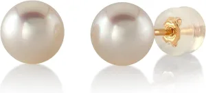 THE PEARL SOURCE White Japanese Akoya Real Pearl Earrings for Women - 14k Gold Stud Pearl Earrings | Present Hypoallergenic Earrings with Genuine Cultured Pearls, 6.0-6.5mm