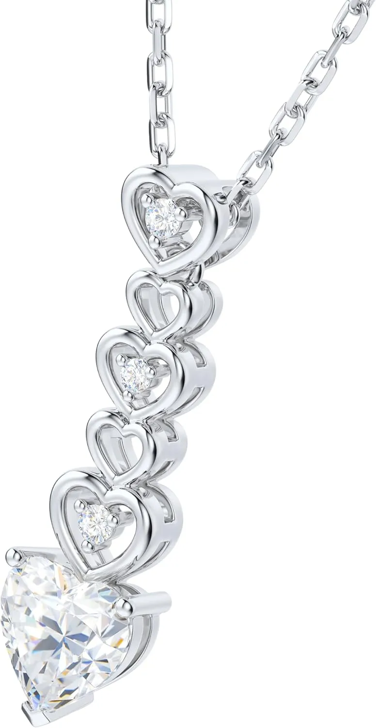 THELANDA Genuine Moissanite Sterling Silver 2CT Hearts in Line Pendant Necklace, Adjustable 18-20 Inch Chain with Lobster Clasp, Elegant Jewelry Gift for Women