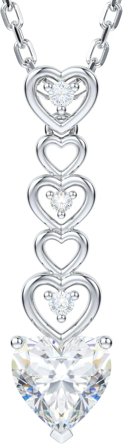 THELANDA Genuine Moissanite Sterling Silver 2CT Hearts in Line Pendant Necklace, Adjustable 18-20 Inch Chain with Lobster Clasp, Elegant Jewelry Gift for Women
