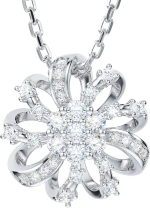 THELANDA Genuine Moissanite Sterling Silver 3D Filigree Ribbon Flower Pendant Necklace, Adjustable 18-20 Inch, Fine Elegant Jewelry Gift for Women
