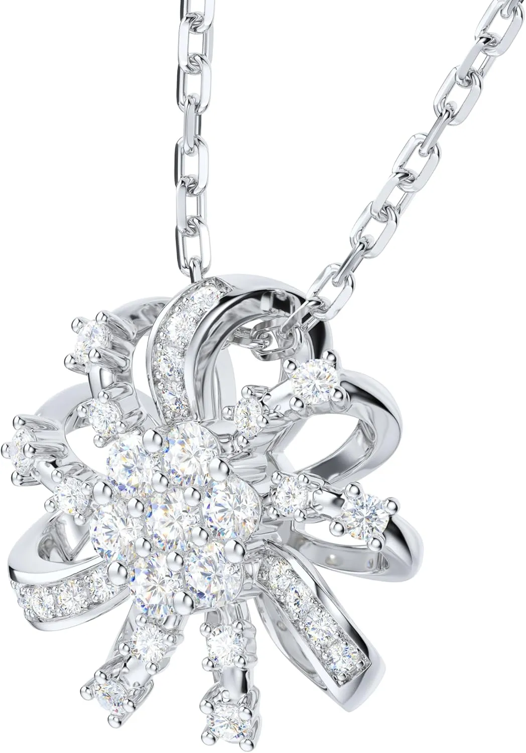 THELANDA Genuine Moissanite Sterling Silver 3D Filigree Ribbon Flower Pendant Necklace, Adjustable 18-20 Inch, Fine Elegant Jewelry Gift for Women