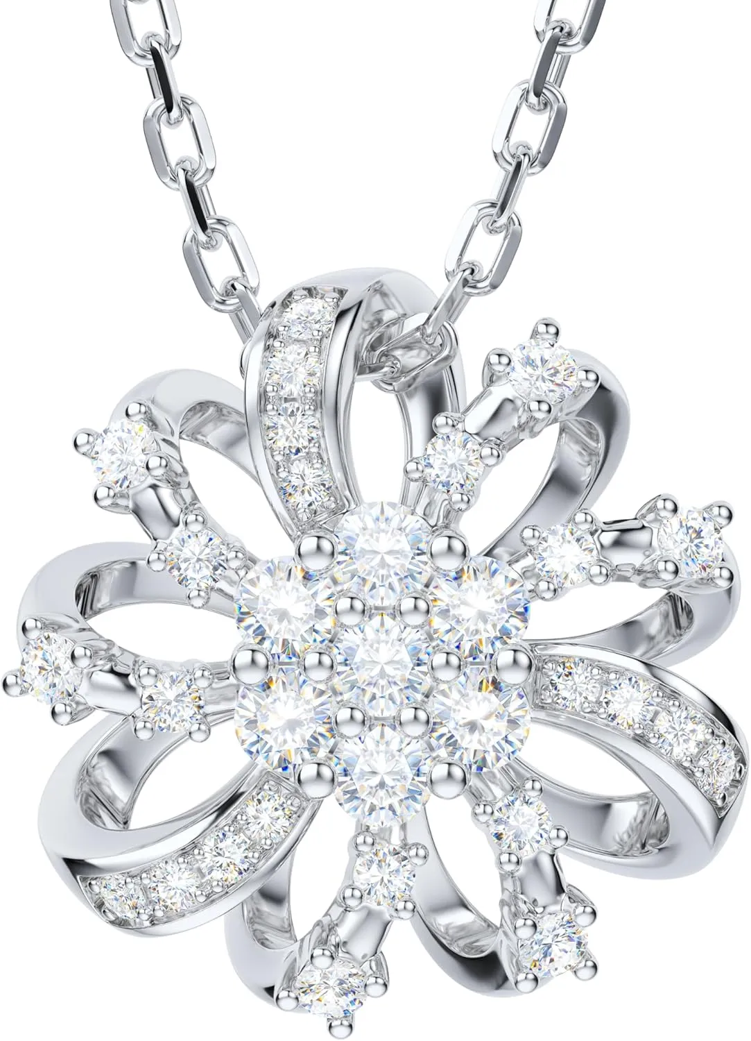 THELANDA Genuine Moissanite Sterling Silver 3D Filigree Ribbon Flower Pendant Necklace, Adjustable 18-20 Inch, Fine Elegant Jewelry Gift for Women