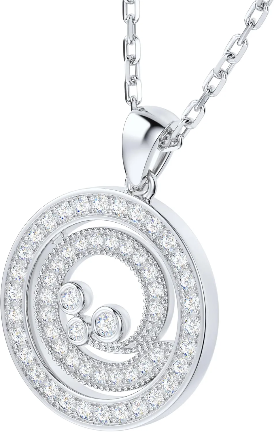 THELANDA Genuine Moissanite Sterling Silver Classic Milgrain 3-Stone Round Plain Pendant Necklace, Adjustable 18-20 Inch Chain with Lobster Clasp, Fine Jewelry Gift for Women