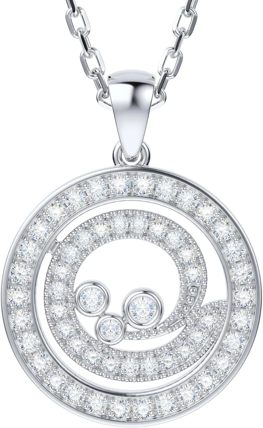 THELANDA Genuine Moissanite Sterling Silver Classic Milgrain 3-Stone Round Plain Pendant Necklace, Adjustable 18-20 Inch Chain with Lobster Clasp, Fine Jewelry Gift for Women