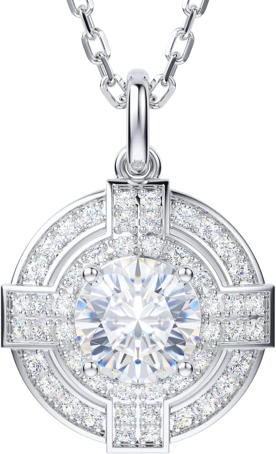 THELANDA Genuine Moissanite Sterling Silver Vintage Classic 2 Carat Round Shield Cross Pendant Necklace, Adjustable 18-20 Inch Chain with Lobster Clasp, Unisex Jewelry Gift for Women and Men