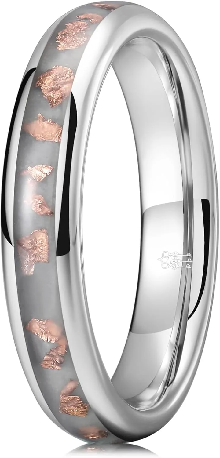 THREE KEYS JEWELRY 4mm/8mm Black Domed High Polished Tungsten Ring Wedding Band Engagement Ring for Men Women Couple Comfort Fit Inlay Rose Gold Folis/Custom Ring