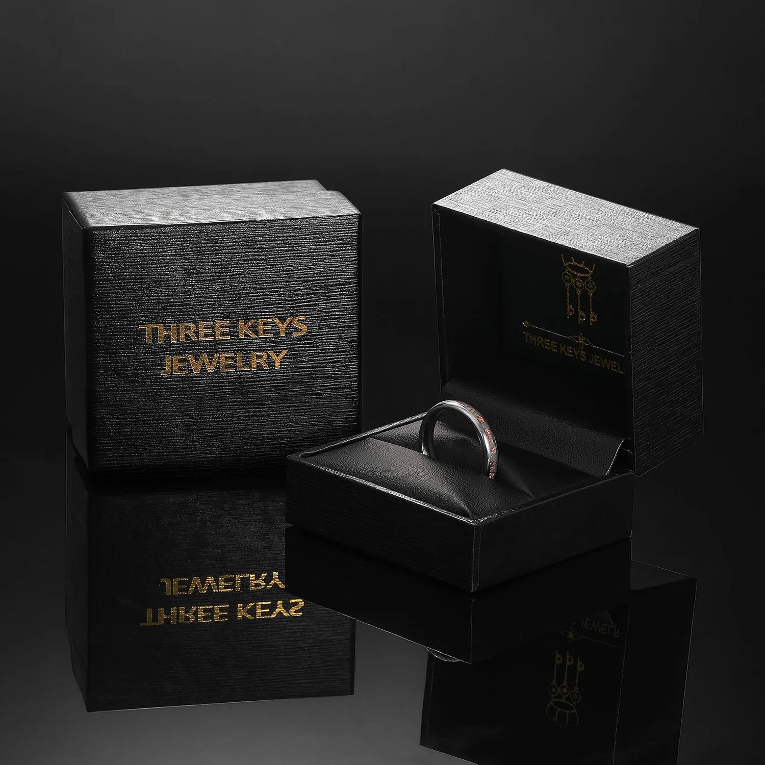 THREE KEYS JEWELRY 4mm/8mm Black Domed High Polished Tungsten Ring Wedding Band Engagement Ring for Men Women Couple Comfort Fit Inlay Rose Gold Folis/Custom Ring