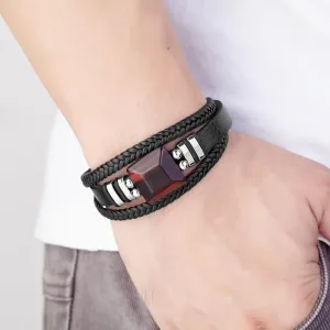 Tiger Eye Stone Bracelet Mens Black Leather Bracelets for Men