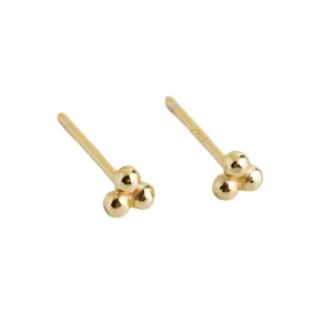 Timeless Trio: 925 Sterling Silver Minimalist 3-Ball Bead Stud Earrings - Gold-Plated Jewelry for Women (gold)