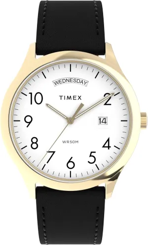 Timex Men's Modern Easy Reader 40mm Watch - Black Strap White Dial Gold-Tone Case